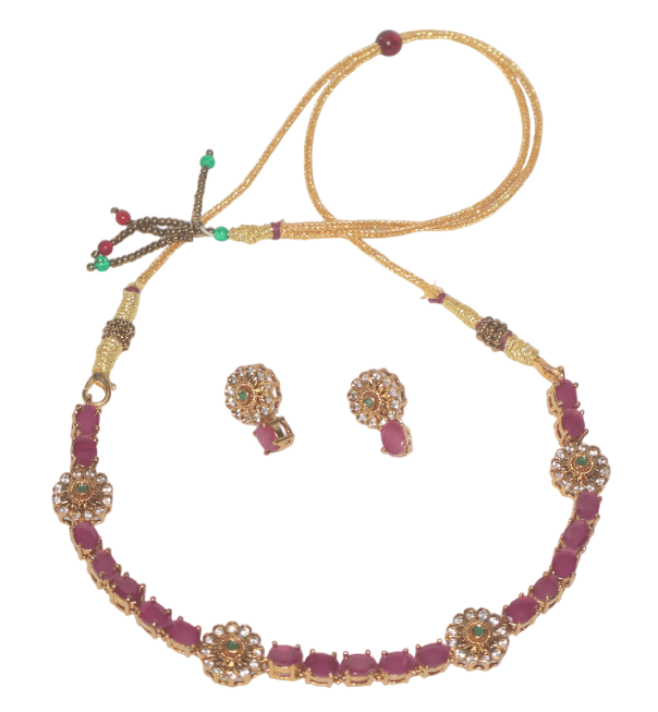 Ruby Necklace Set with Floral Accents view 2