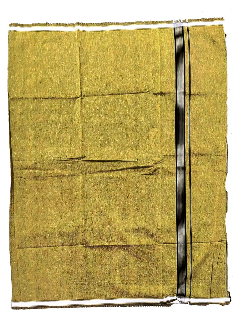 SRINIVASA Men's 100% Cotton Olive Green Dhoti with Black and White Stripes view 2