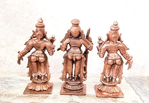 Searchers Paradise - Copper Idols Udupi Krishna, Sridevi Bhudevi,3.1 inches, Copper Handmade 420 Grams, Patina Antique Finish, Pack of 1 Piece view 2