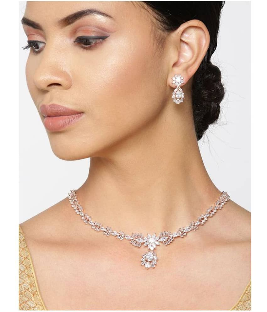 Priyaasi - Rose Gold Brass Necklace Set ( Pack of 1 ) view 2