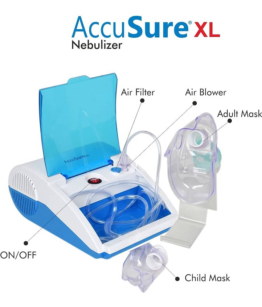 AccuSure Nebulizer Machine For Adults & Kids, Compressor Motor, Mouth Piece With 2 Yr Warranty White view 2