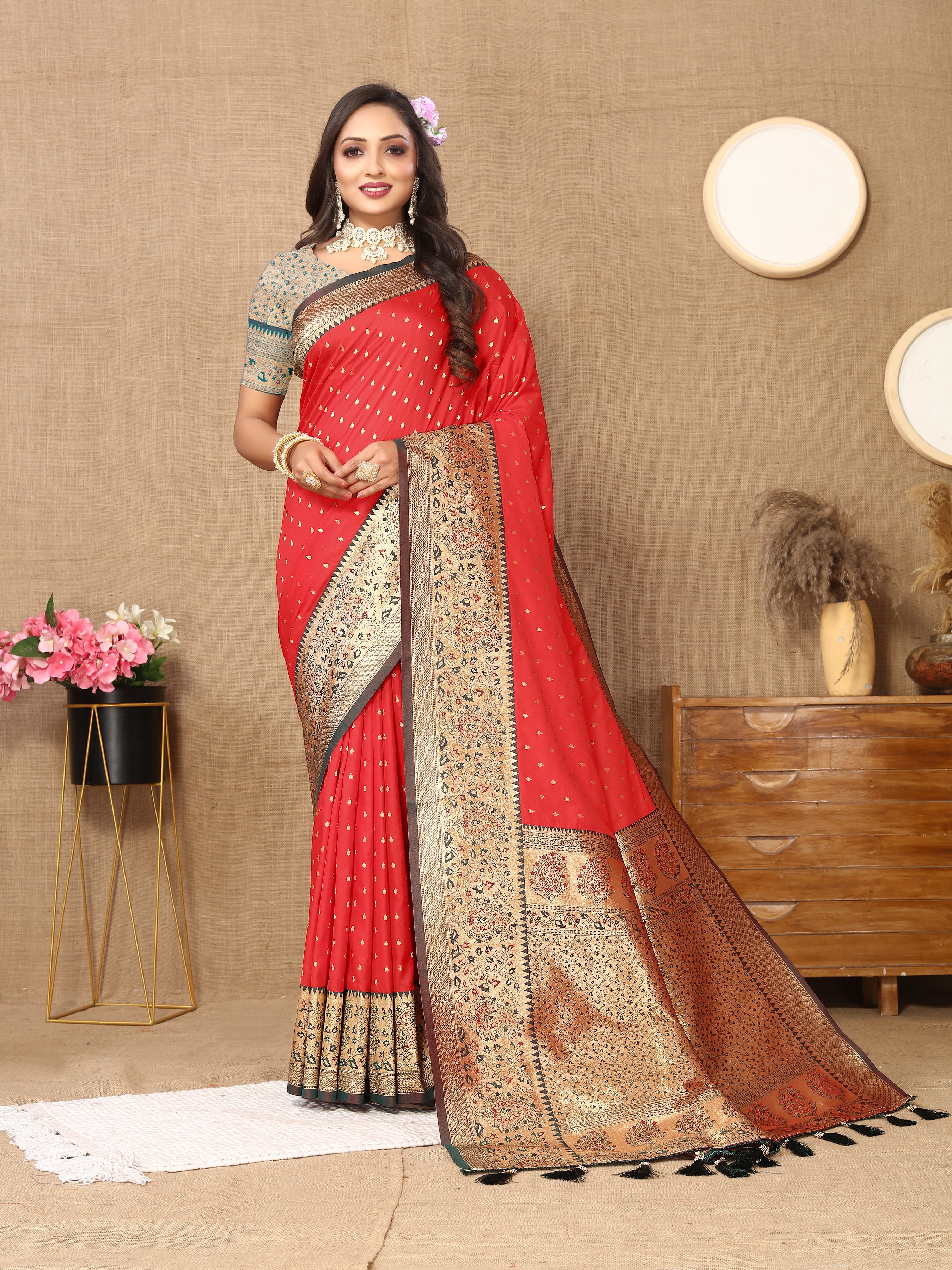 Soft silk saree with zari weawing design and ... view 2