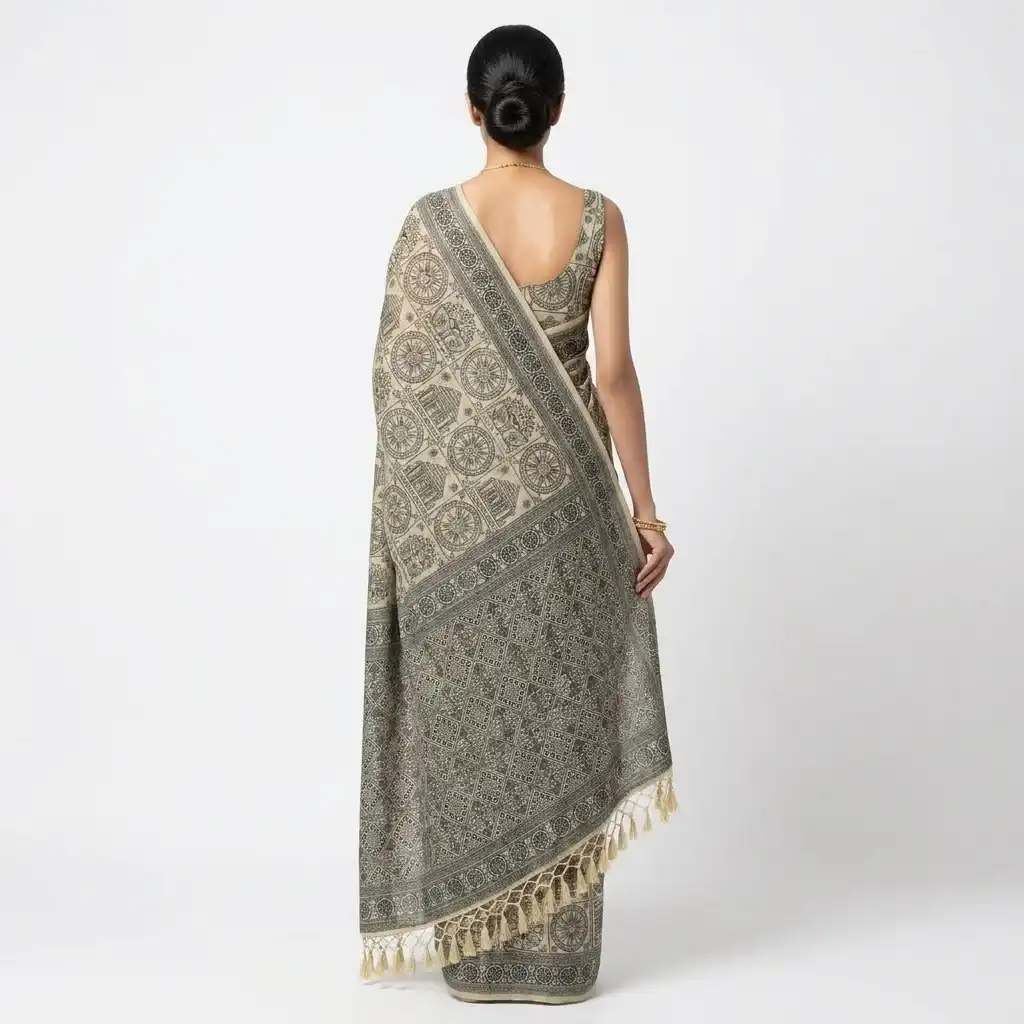 Tussar Sambalpuri Saree Geometric Floral Print – Multicolor view 2