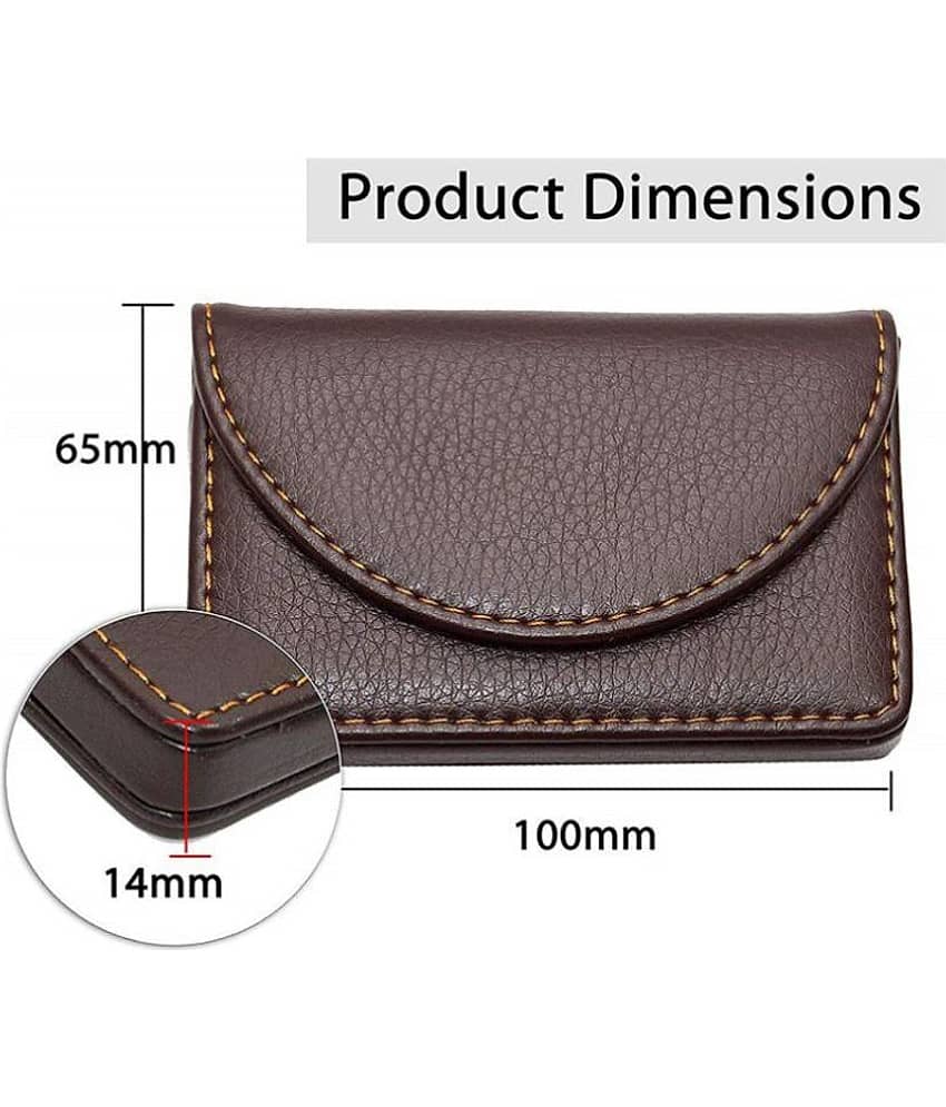 PU Leather Pocket Sized Stitched Business Credit Card Holder with Magnetic Shut - Brown view 2