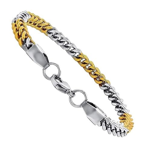 Double Cuban 8 inch Stainless Steel Bracelet for Men Boys (Golden Silver) view 2