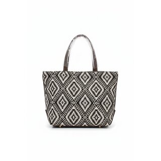 Handwoven Ethnic Canvas Tote Bag with Faux Leather Handles view 2