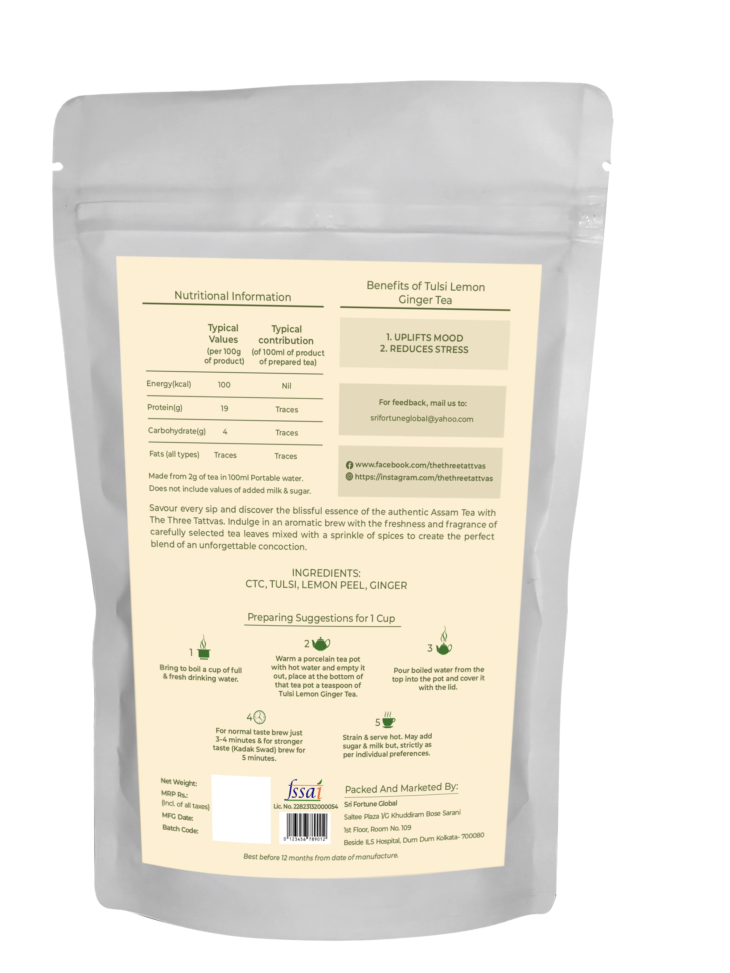 The Three Tattvas Tulsi Lemon Ginger Tea, 100 gm view 2