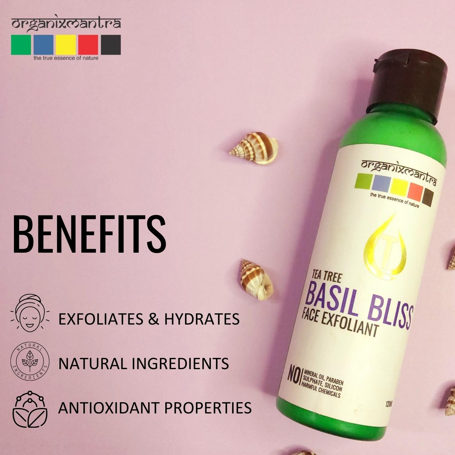 Organix Mantra Tea Tree Basil Bliss Face Exfoliator - Gentle Exfoliation | Harmonizing Rejuvenation | Revitalized Radiance & Silky Smoothness - Naturally Crafted & Botanically Blended - 120ML view 2