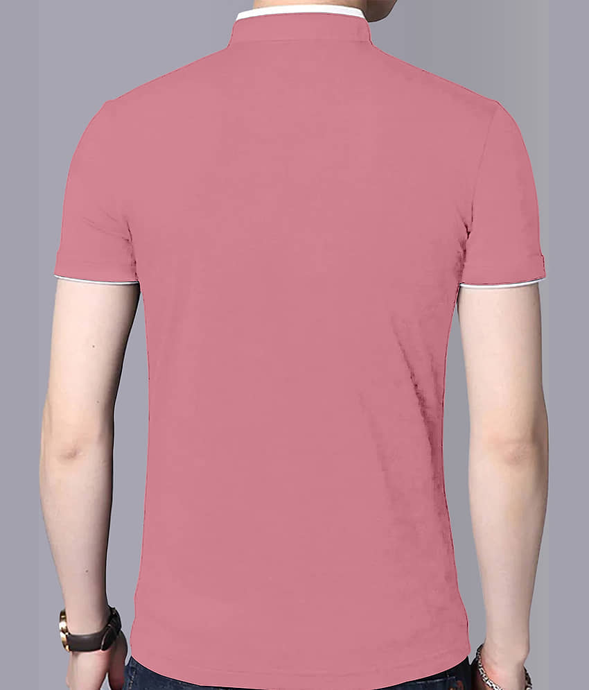ENITOR Men Cotton Blend Regular Fit Solid T-Shirt ( Peach ) view 2