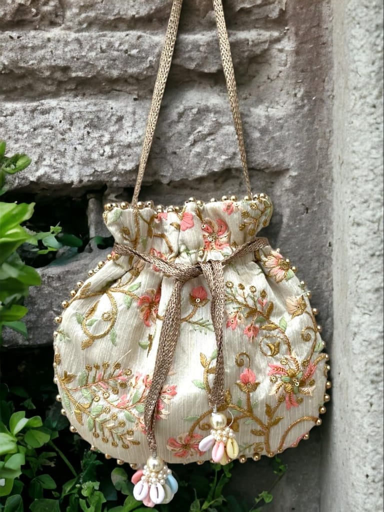 ART BY CHAITASI Embellished Designer Potli Bag with Protective Box, Handbag, Wristlets, Clutch for Women, Girls with Handmade Embroidery, Sequin, Beads Work for Parties, Weddings view 2