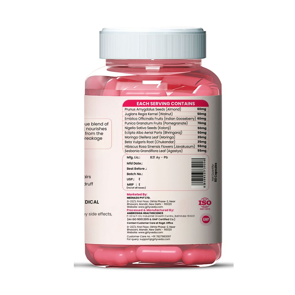 Girlyveda Ayurvedic Biotin Capsules for Hair Growth | Vitamin B7 Supplement for Women | Hair Fall Control, Strong Hair, Healthy Scalp – 60 Caps view 2