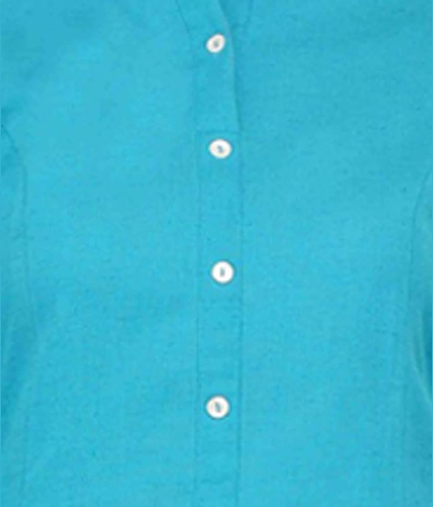 Pistaa - Turquoise Cotton Women's Front Slit Kurti ( Pack of 1 ) view 2