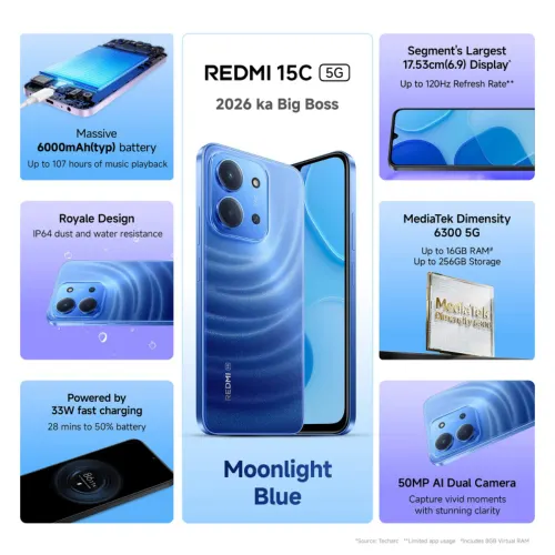 REDMI 15C (Moonlight Blue, 4GB RAM, 128GB Storage) view 2