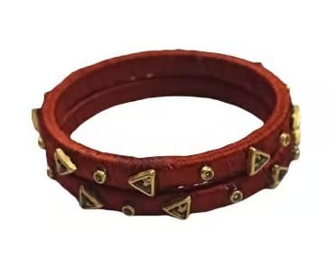 Elegant Maroon Thread Studded Bangles Set view 2