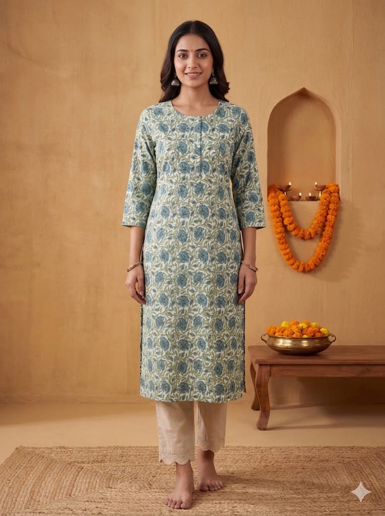 Women's Floral Block Print Cotton Kurta