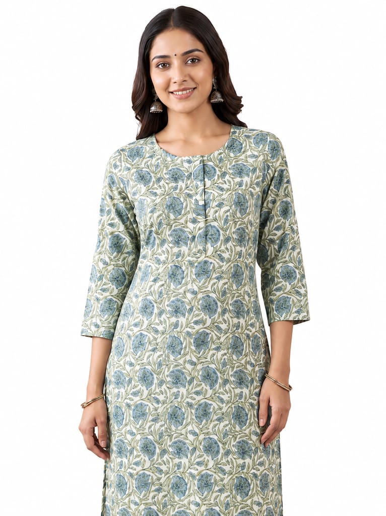 Women's Floral Block Print Cotton Kurta view 2