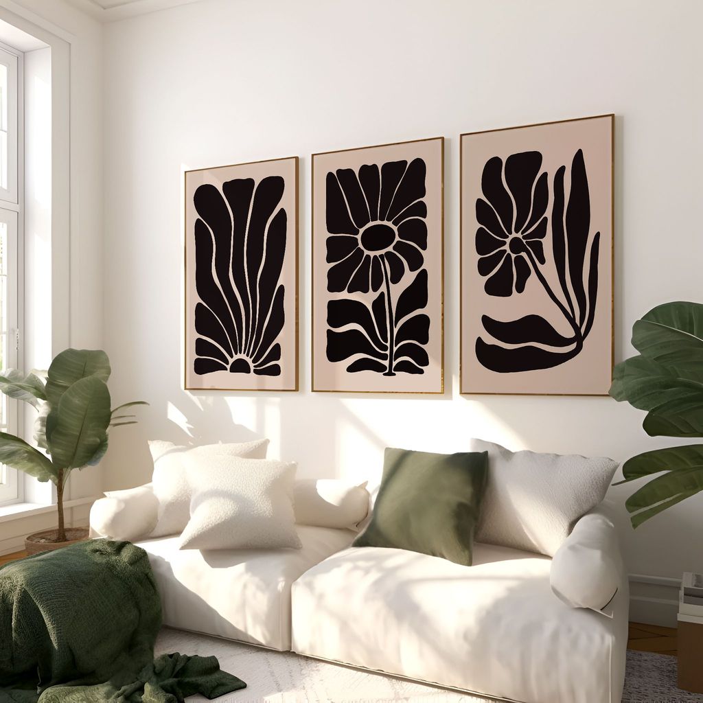 Rustic Charm Set of 3 Botanical Wall Painting for Home Decor | Black Matisse|13 x 18 inches (A3)|Black view 2