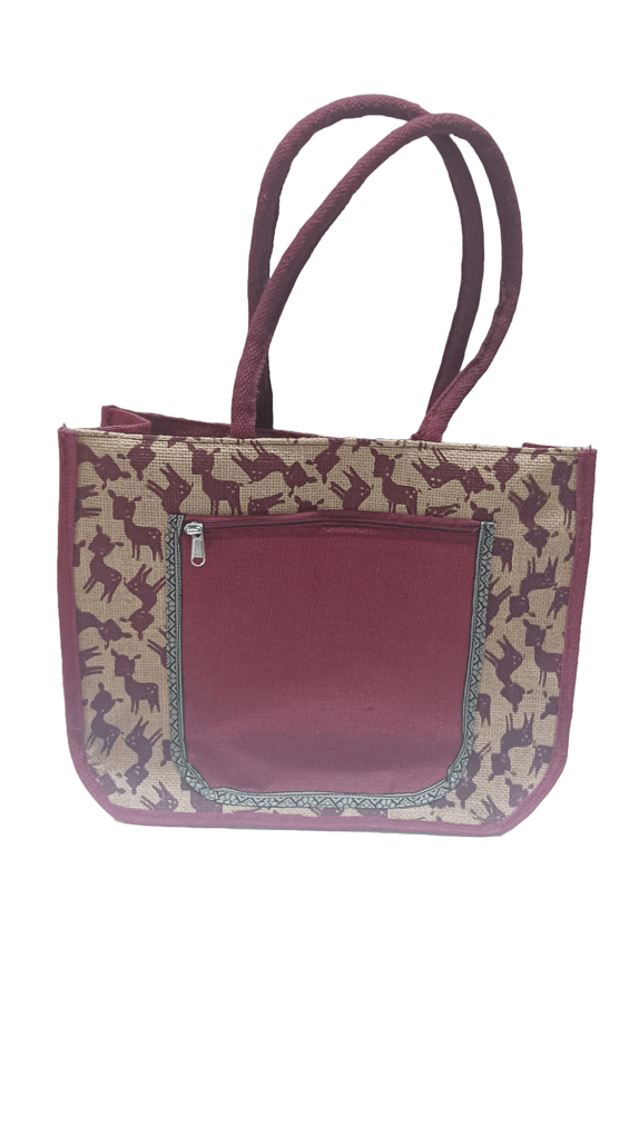 Jute Tote Bag with Zippered Closure and Front Pocket view 2