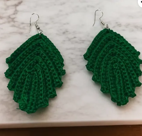 Handmade Crochet Leafy Earrings - Nature-Inspired Boho Jewelry view 2