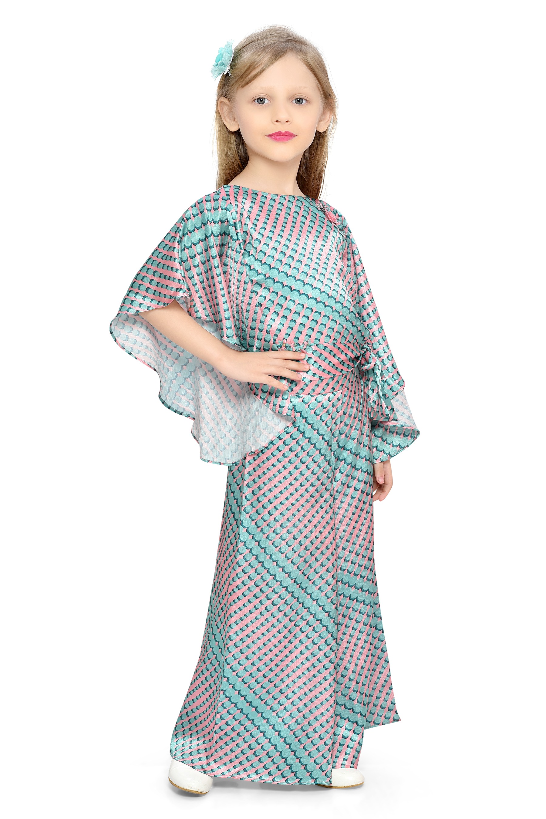 Be:Kids Teal and Yellow Geometric Print Top and Pants Set view 2