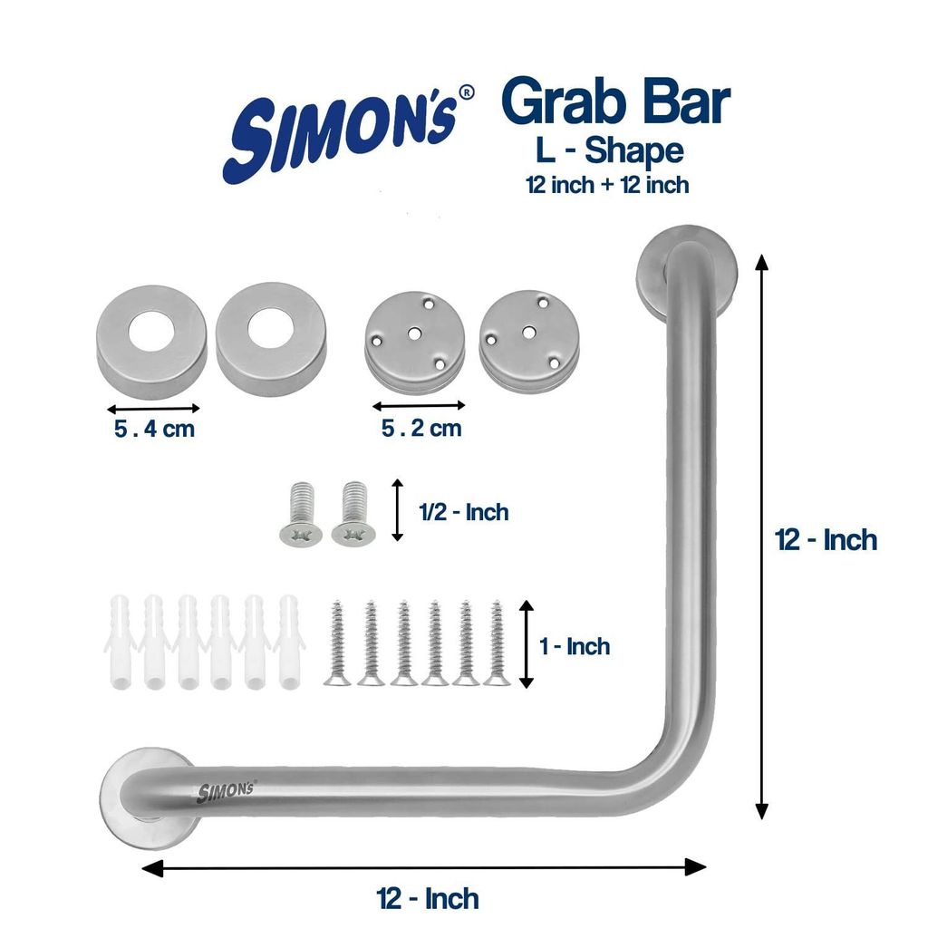 Simon's Grab bar 100% Stainless Steel 304 Heavy Duty Grab bar for Bathroom Hand Railing and Safety Handle, Safety rods - 90 Degree L Shape 12+12inch Grab bar and 16 inch Grab bar - Combo Pack view 2