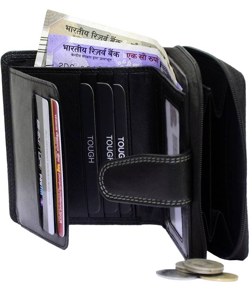 Tough Women Casual Black Genuine Leather Wallet - Regular Size (11 Card Slots) view 2
