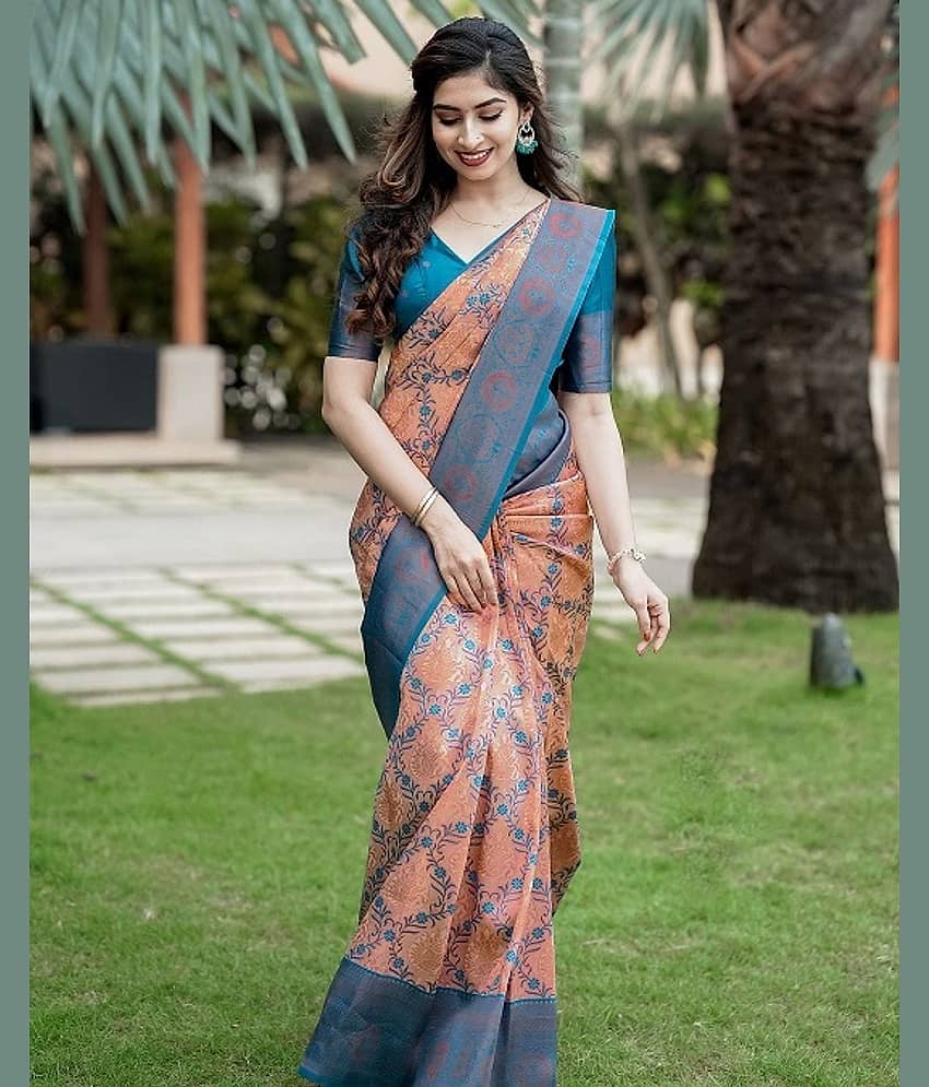 KALIPATRA Banarasi Silk Printed Saree With Unstitched Blouse Piece ( Multicolor )