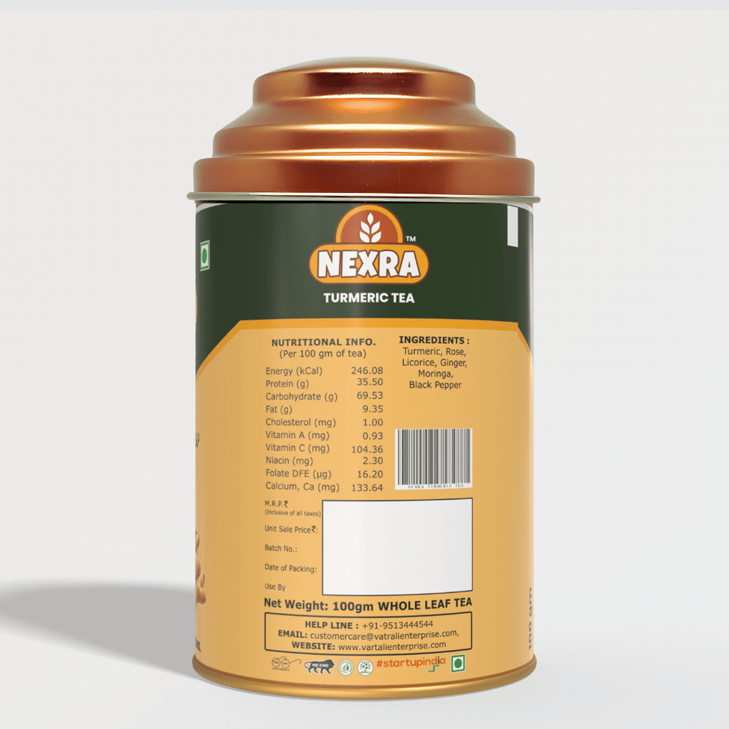 Nexra - Turmeric Tea - 100g Tin Box | Whole Leaf Herbal Blend | Natural Turmeric for a Refreshing and Healthy Experience view 2