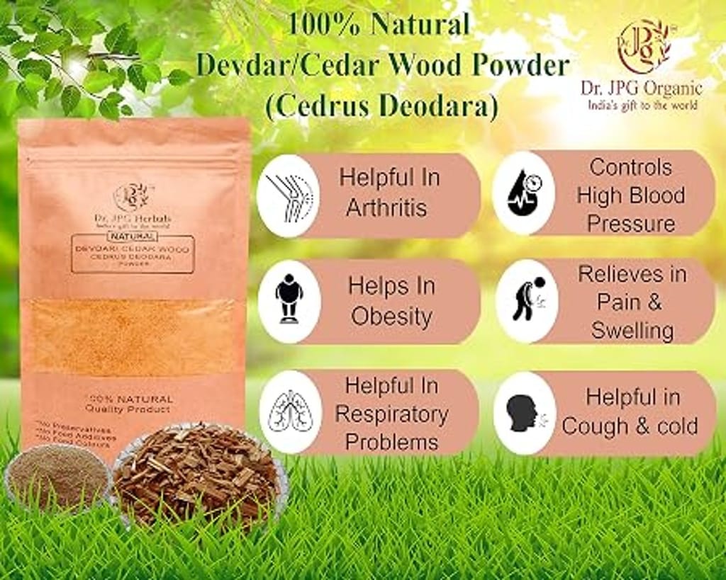 Dr. JPG Organic herbals Natural Devdar/Cedar Wood Powder (Cedrus Deodara) 100 g/ISO & GMP Certified (Pack Of 2) view 2
