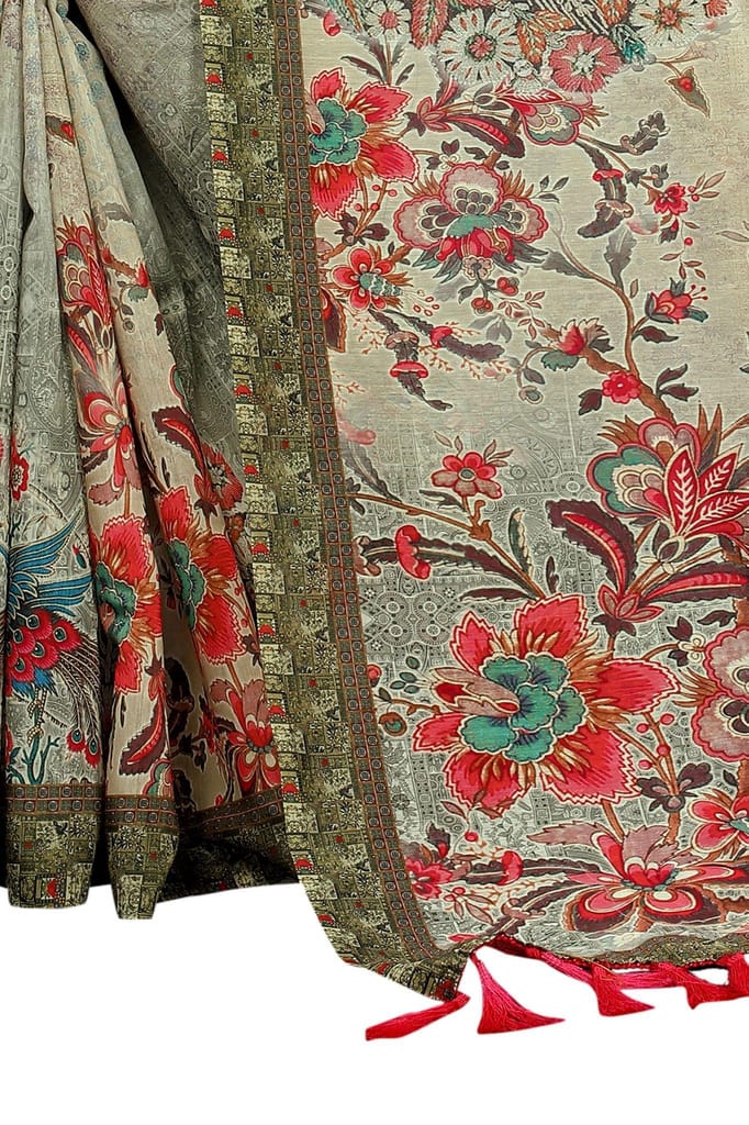 Silk Zone Women's Cotton Blend Kalamkari Digital Printed Tassel Saree with Blouse Piece view 2