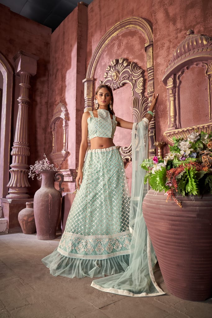 Blue Sequance work heavy semi-stitched lehengha choli
