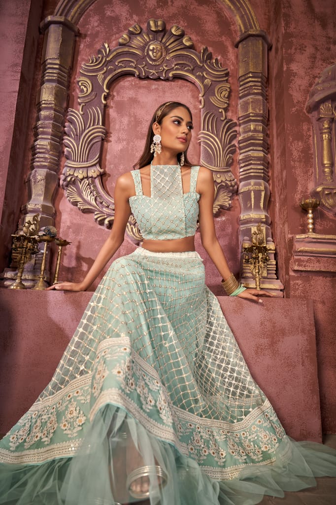 Blue Sequance work heavy semi-stitched lehengha choli view 2