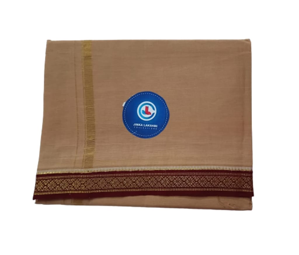 Jinka Lakshmi Collections 100% Handloom Cotton Dhoti With Border Up and Down 4 Meters Unstitched Pack of 2 (Multicolor-4) view 2