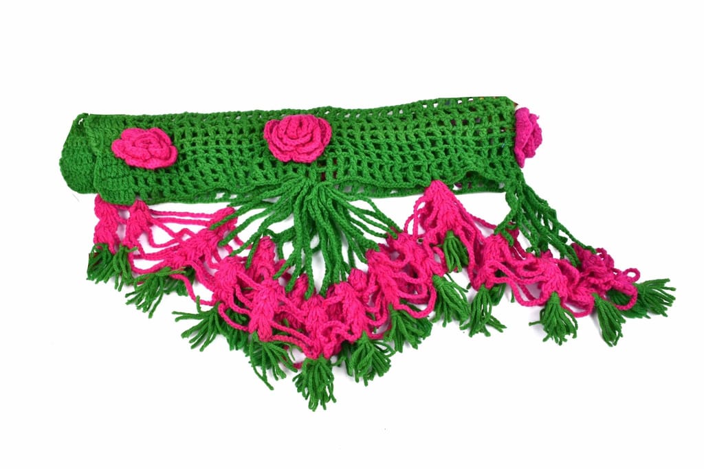 Handmade Crochet Door Valance with Pink Flowers view 2