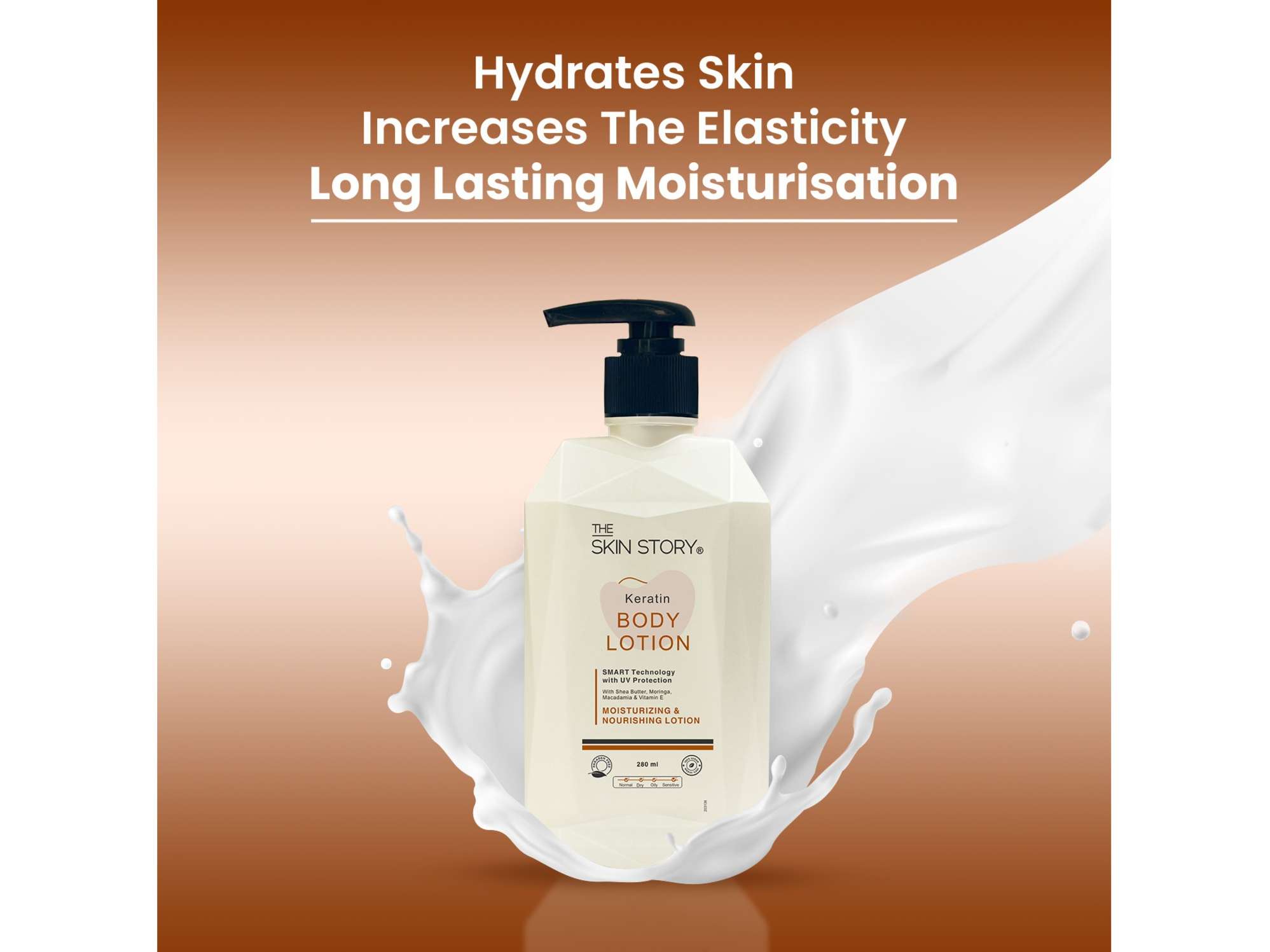 Keratin & Shea Butter Deep Moisturizing Body Lotion With UV Protection, Long Lasting (280 ML) view 2