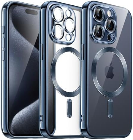 Plugtech TPU Designed for iPhone 15 Pro Max Luxury Electroplating Case [Magnetic MagSafe] [Integrated Lens Protection] Back Cover Case for iPhone 15 Pro Max (Blue) view 2