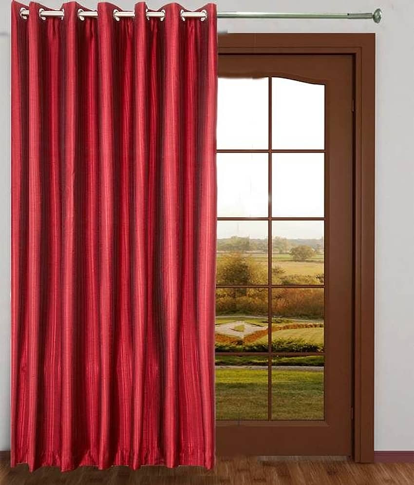 Homefab India Plain Semi-Transparent Eyelet Door Curtain 7ft (Pack of 2) - Indian Red view 2