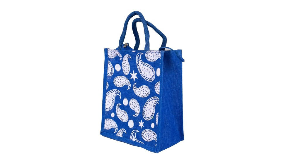 Blue Jute Lunch Bag with Paisley Print view 2