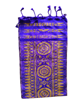 Purple and Gold Indian Bodo Traditional Aronai (Scarf) with Traditional Print view 2