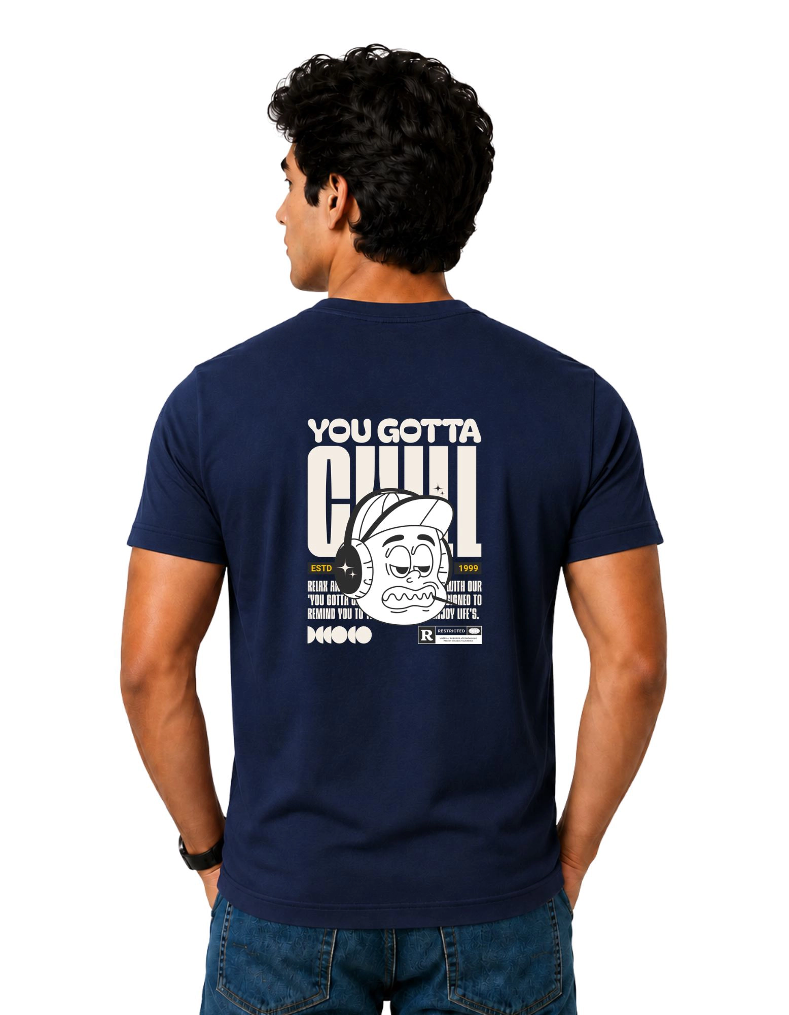 You Gotta Chill Cotton Round Neck T-Shirt 180 GSM Navy Blue view 2