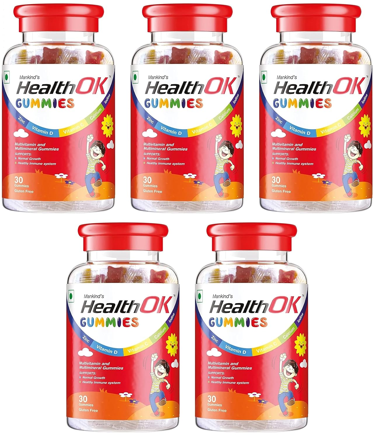 Health Ok Mankind Gummies Multivitamin and Multimineral for Kids Supports Normal Growth Healthy Immune system and Brain Function for 7 -17-year-old Bottle of 30 Gummies x Pack of 5 view 2