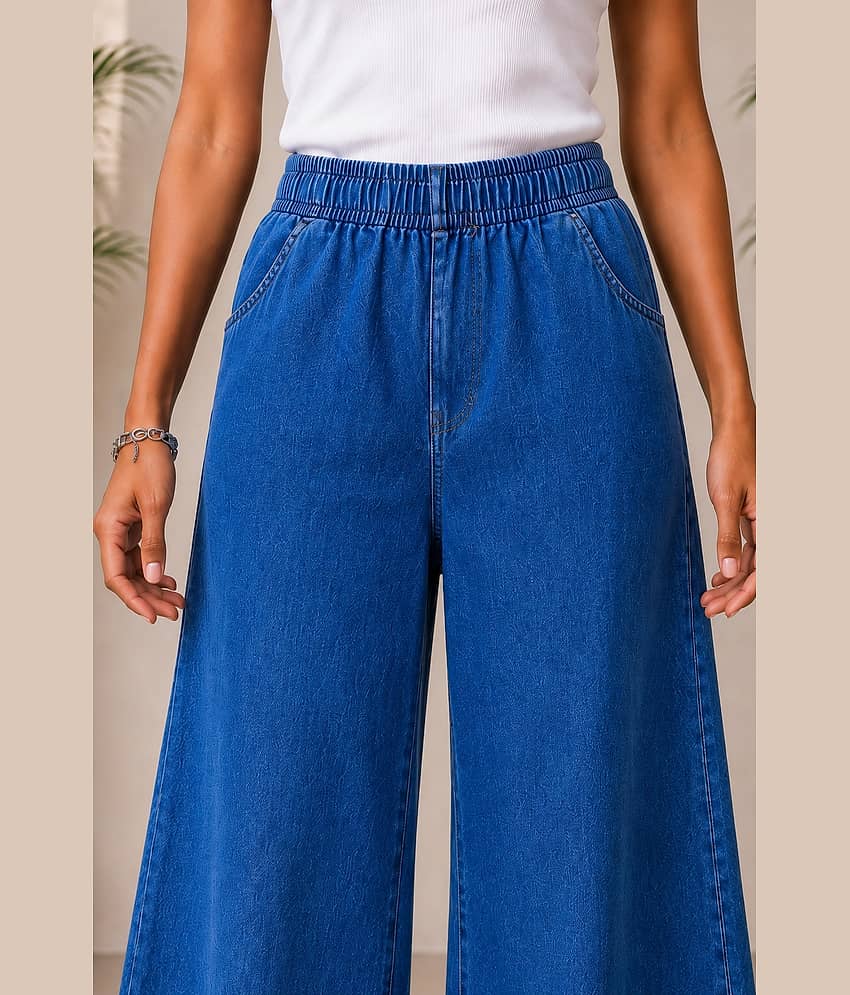 Aarika Women's Wide Leg Mid-Rise Jeans ( Navy Blue ) view 2