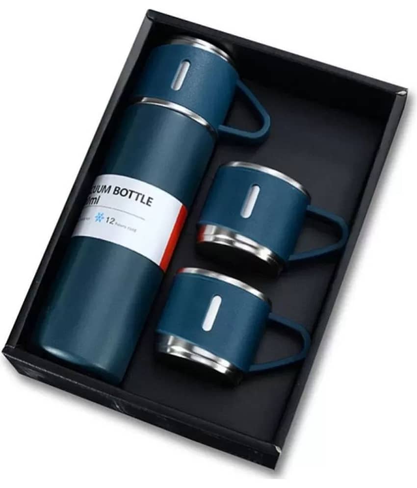 FLEXTOX Thermos Flask Water Bottle & 3 Cups Steel Flask - 500 ml Stainless S - B - Blue Steel Flask ( 500 ml ) view 2