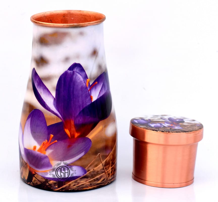 Copper Bedroom Bottle Printed Jug with Inbuilt Glass, Bedside Jar Pot, Designer Print, (950 ML) view 2