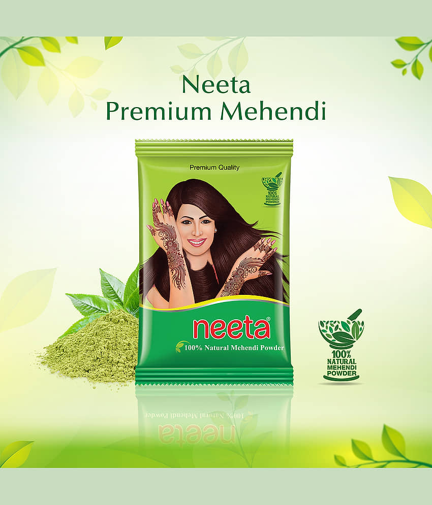Neeta Mehendi Powder 25g Pack of 10, 100% Natural Henna Mehandi Powder for Hair, Hand & Feet view 2