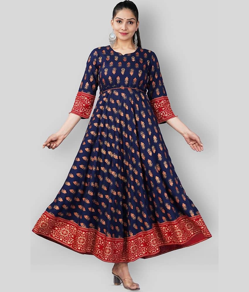 Mishree Collection - Blue Rayon Women's Anarkali Kurti ( Pack of 1 )