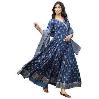 Traditional Long Blue Kurta With Dupptta