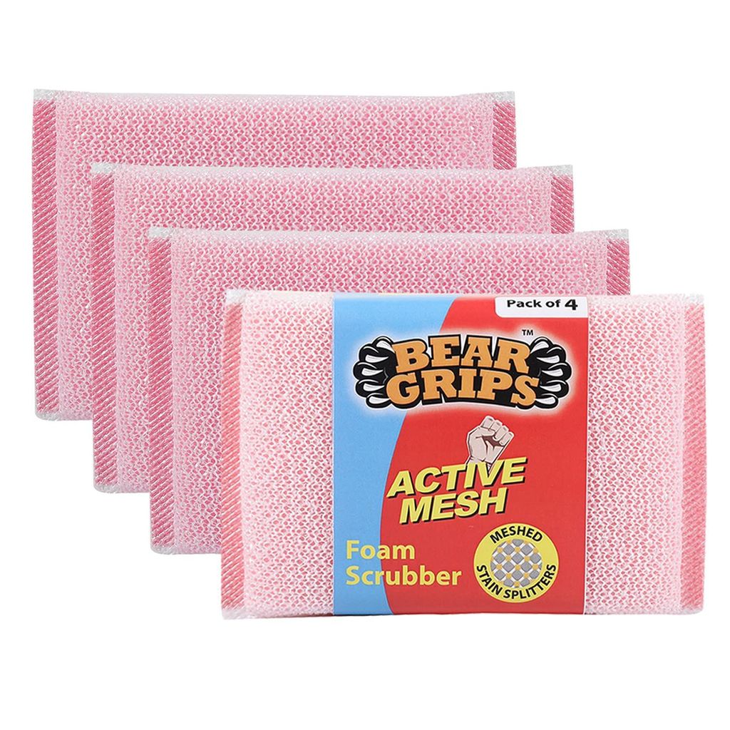 BEAR GRIPS Active mesh Scrub - Foam/ Sponge Scratch Proof Scrubber with with Stain Splitter net for All Utensils Type Dish Washing and Heavy and Oily Stains Cleaning - Pack of 4 view 2