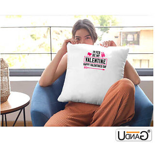 UDNAG White Polyester 'Valentines Day | 14 feb bemy valentine happy valentine day' Pillow Cover [16 Inch X 16 Inch] view 2