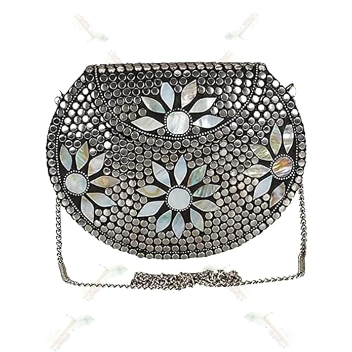 Shakuntala Textiles Bridal Women's Antique Brass Purse Ethnic Handmade Metal Clutch Bag view 2